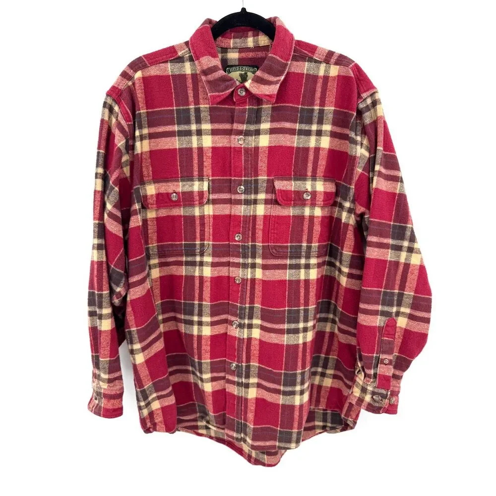 FIELD & STREAM Red Tan Plaid Flannel Button Down Shirt Shacket Jacket Size XL